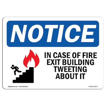 Signmission OSHA Sign, In Case Of Fire Exit Building With Symbol, 5in X 3.5in Decal, 3.5"W, 5" L, Landscape OS-NS-D-35-L-13673
